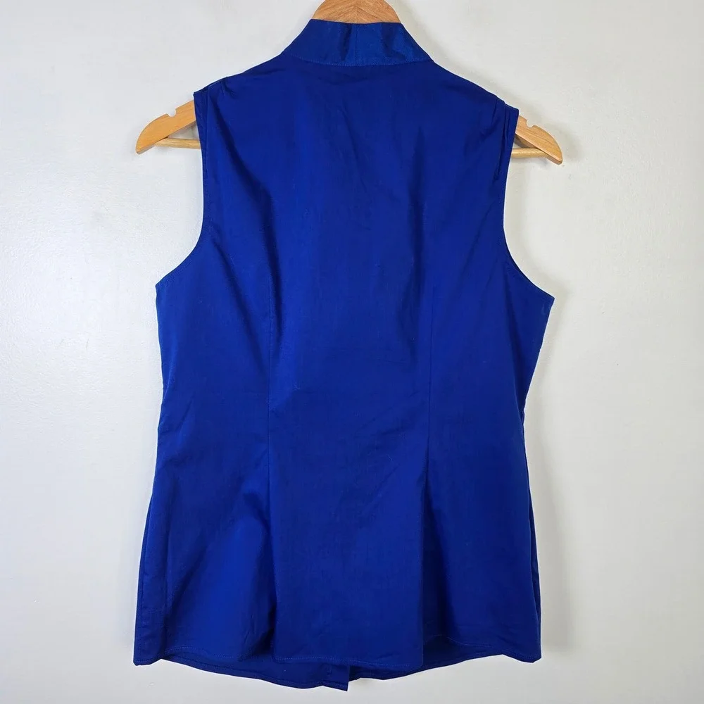The Limited Womens Blue Sleeveless Bow Neck Button Up Blouse Shirt‎ Top Medium - Picture 2 of 6